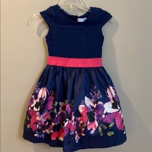 Beautiful size 8 navy & pink dress {076}